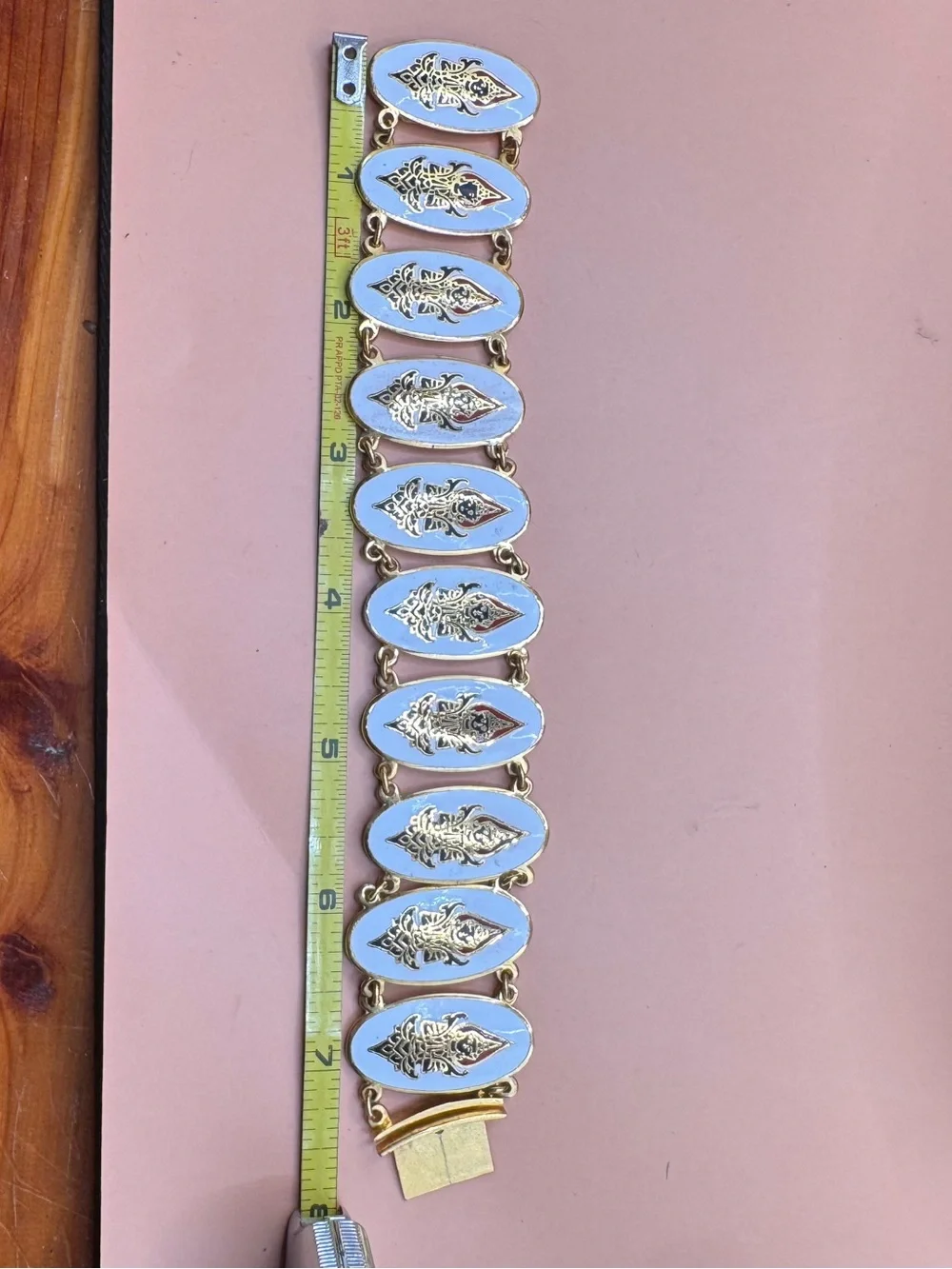 Vintage Siam Thailand Enamel Panel Bracelet Thai Dancer Gold Tone Blue